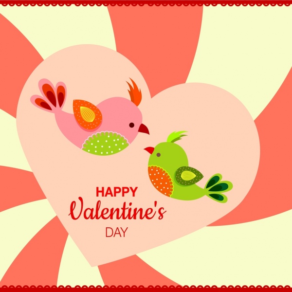 San Valentin corazon y aves decoracion diseño de fondo colorido
