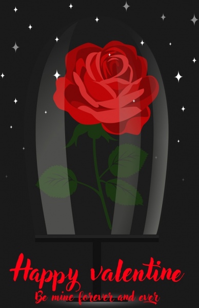 情人节背景红玫瑰图标波光粼粼的黑暗背景