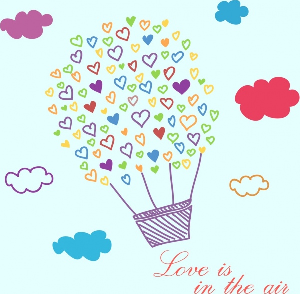 esboço dos namorados bandeira balão corações ícone colorido handdrawn