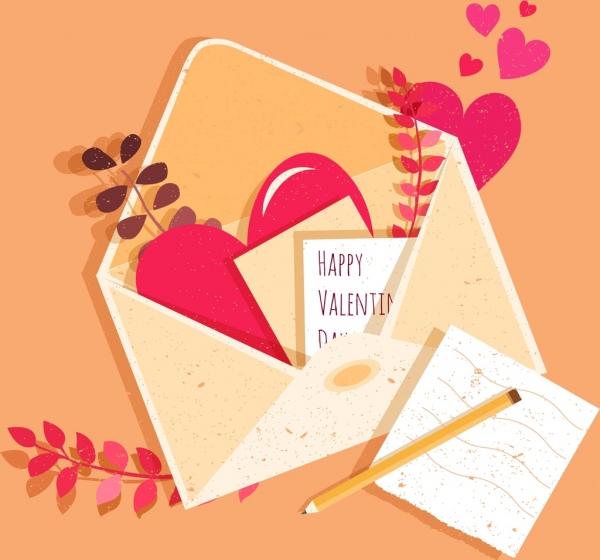 Валентина баннер карта конверт сердца классический дизайн иконок