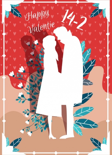 par de banner de San Valentín icono clásico silhouette diseño de hojas