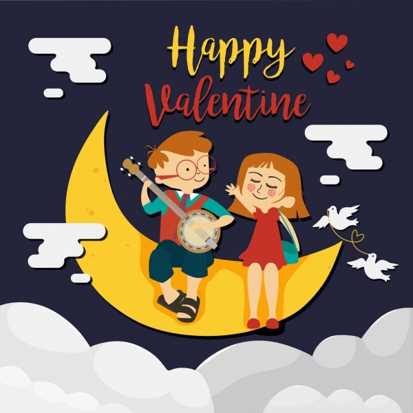 banner de San Valentín soñar con media luna de tema de infancia a los niños los iconos