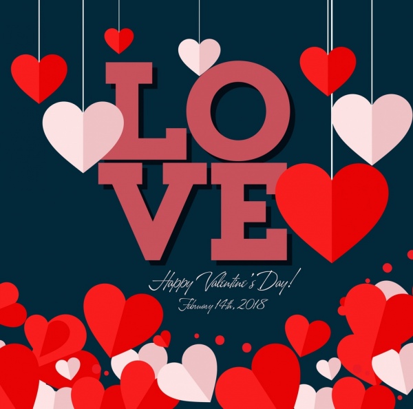 banner de San Valentín colgando decoración de textos de corazón