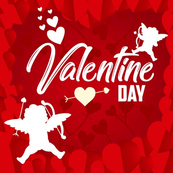 icono de Ángeles de decoración de San Valentín bandera corazones rojos