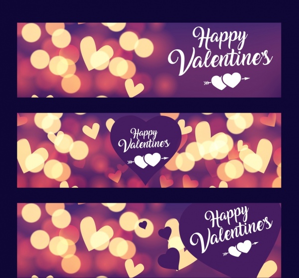 decoración de corazones de San Valentín banner plantillas bokeh brillante