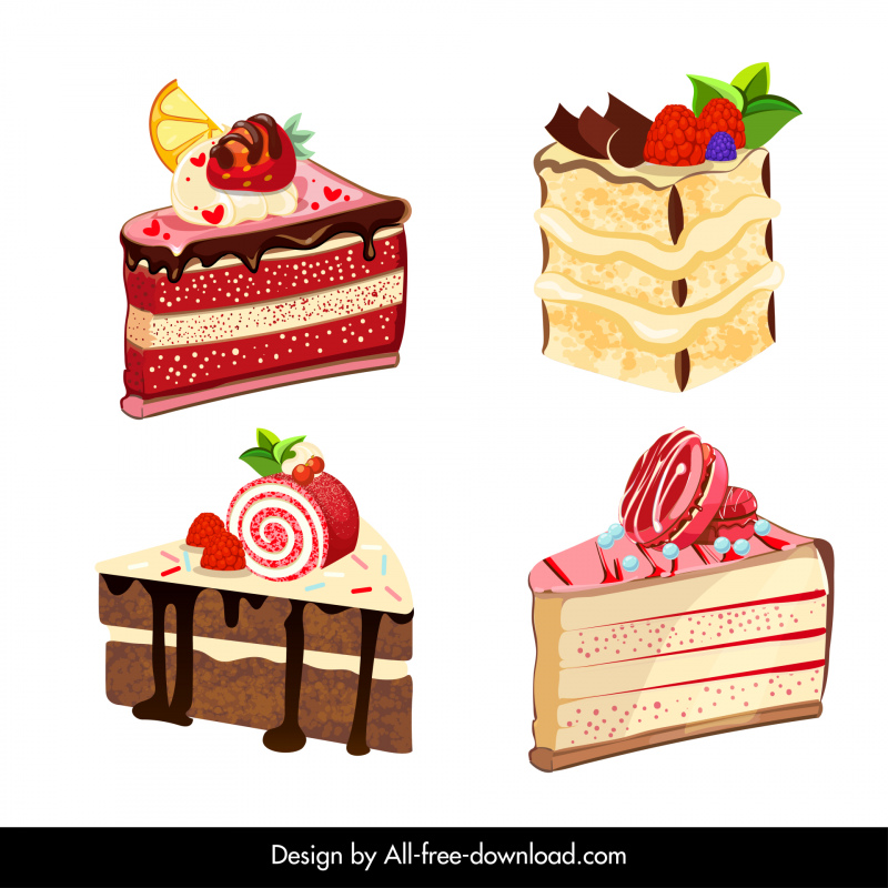 Collection d’icônes de gâteau de la Saint-Valentin coloré classique 3d décor élégant