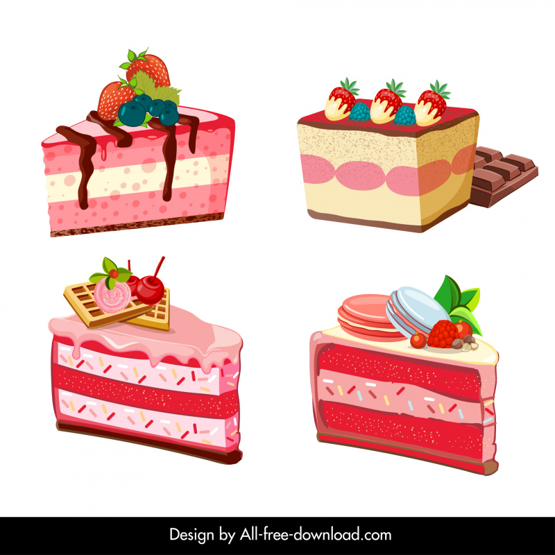 Koleksi ikon kue Valentine dekorasi buah krim yang elegan