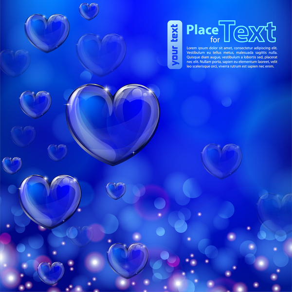 ilustrasi Kartu Valentine dengan hati yang mengkilap di blue