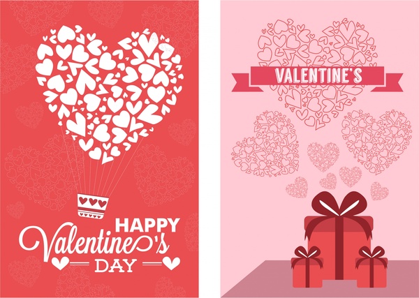 Valentine kartu set dekorasi hati pada latar belakang merah