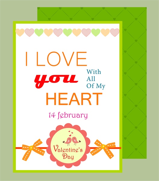 Valentinstag Karte Vorlage Herzen Band auf weißem Hintergrund