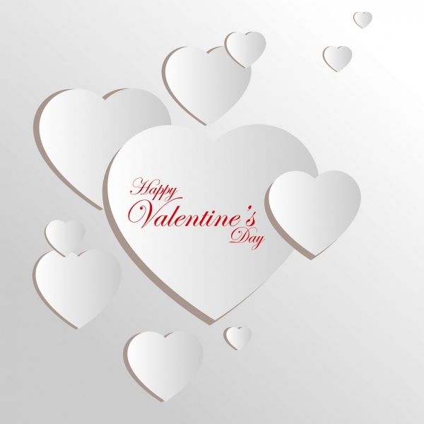 Plantilla de diseño 3D tarjetas de San Valentín corazones ornamento blanco