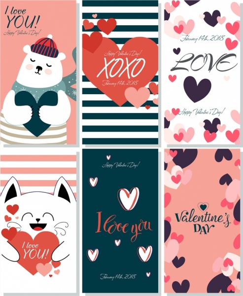 Valentine thẻ bộ sưu tập trang trí dễ thương trái tim trang trí