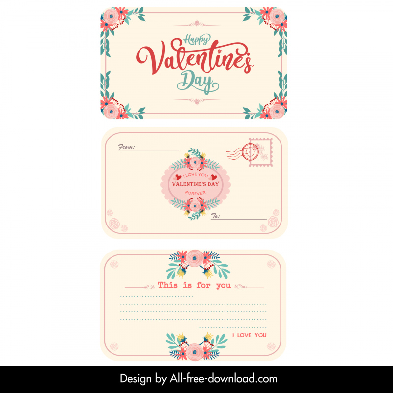 Collection de cartes de Saint-Valentin élégant décor botanique design symétrique