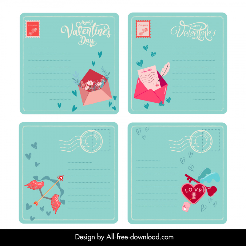 발렌타인 카드 컬렉션 봉투 사랑 기호 스케치