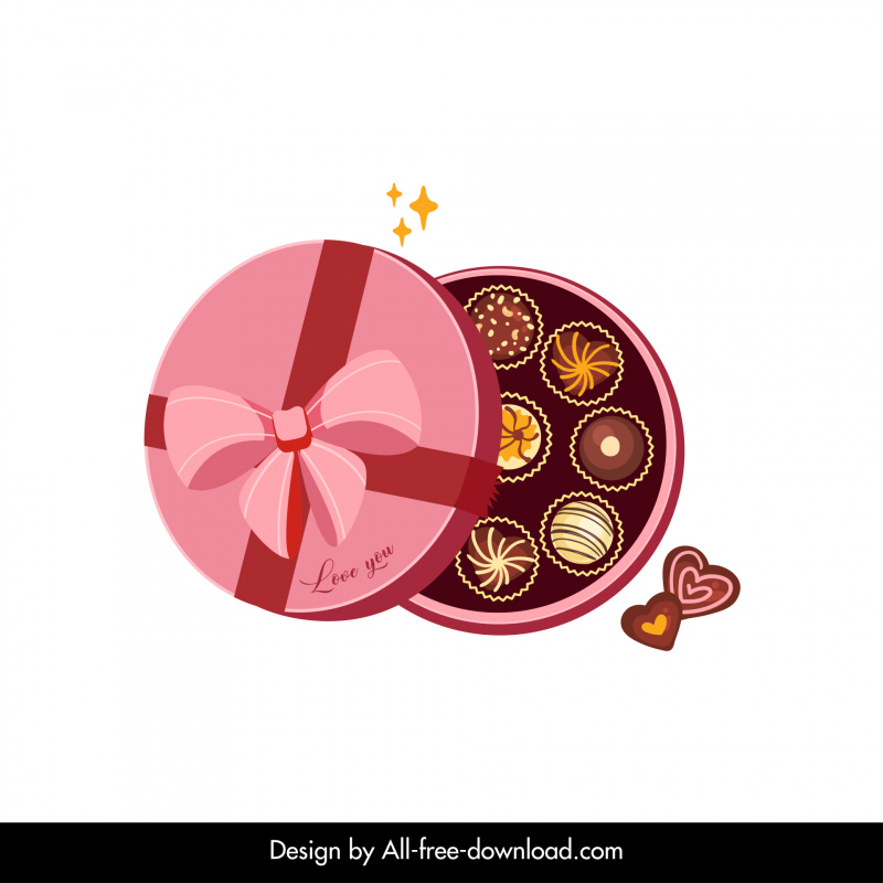 Valentine boîte de chocolat icône élégant 3d forme ronde croquis