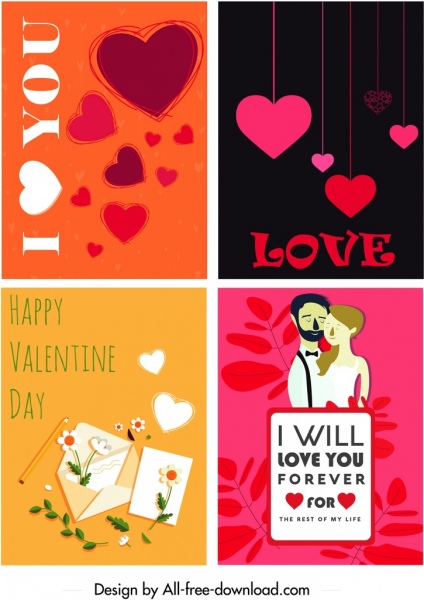 шаблоны обложки ко Дню святого Валентина классические сердечки конверт пара декор