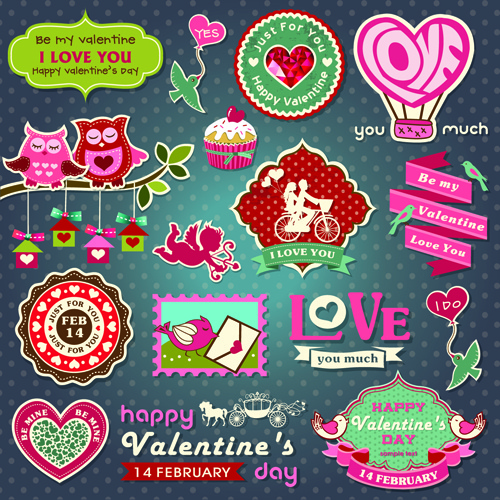 etichette e ornamento del giorno di San Valentino insieme vettoriale