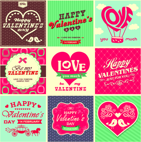 Hari Valentine hiasan dan label vector set