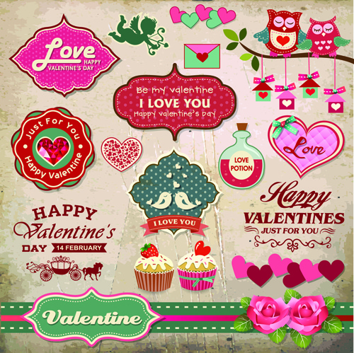 Valentinstag Tag Ornament und Etiketten Vektor-Satz