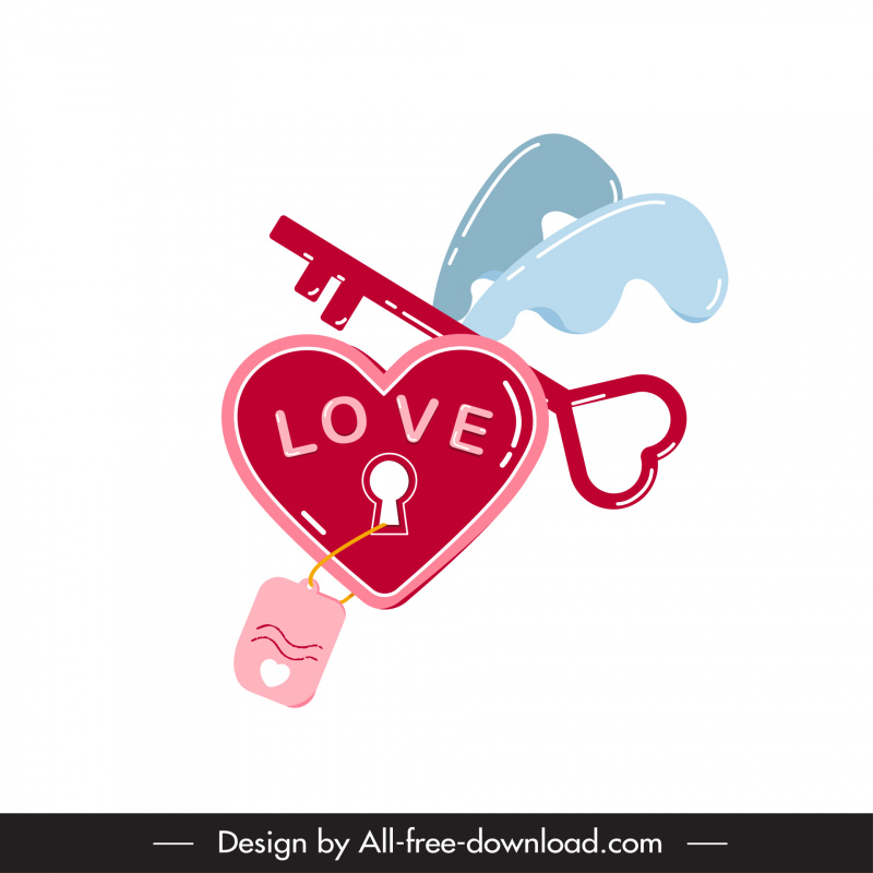 elementos de design do dia dos namorados chave coração bloquear etiqueta ícones design
