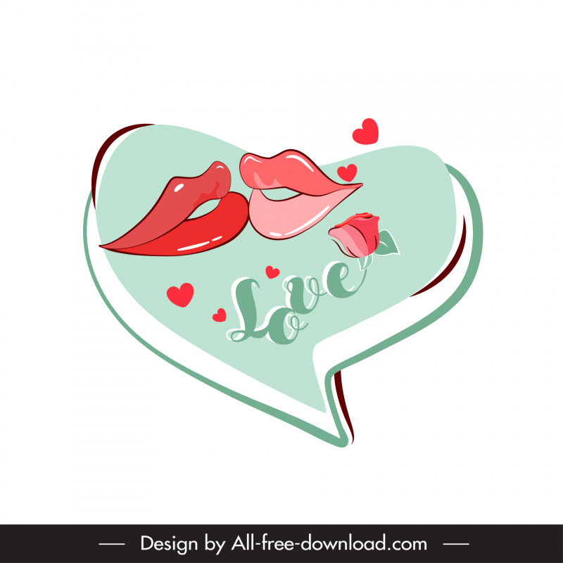 Elemen desain Valentine Ciuman Bibir Pidato Gelembung Sketsa