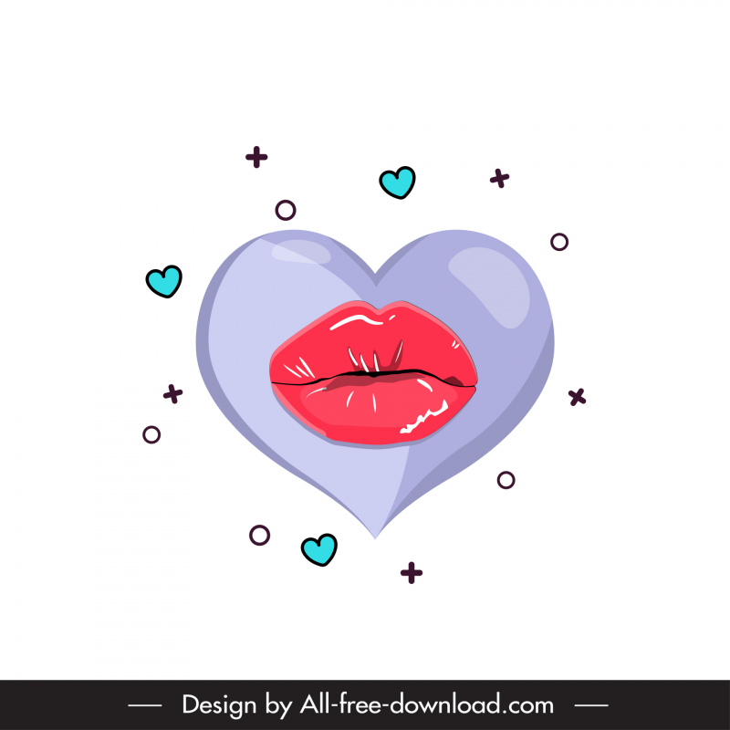 Elemen Desain Valentine Mulut Ciuman Hati Sketsa