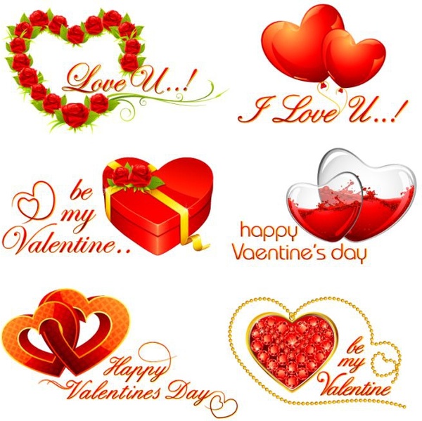 Valentine desain elemen bentuk hati merah dekorasi