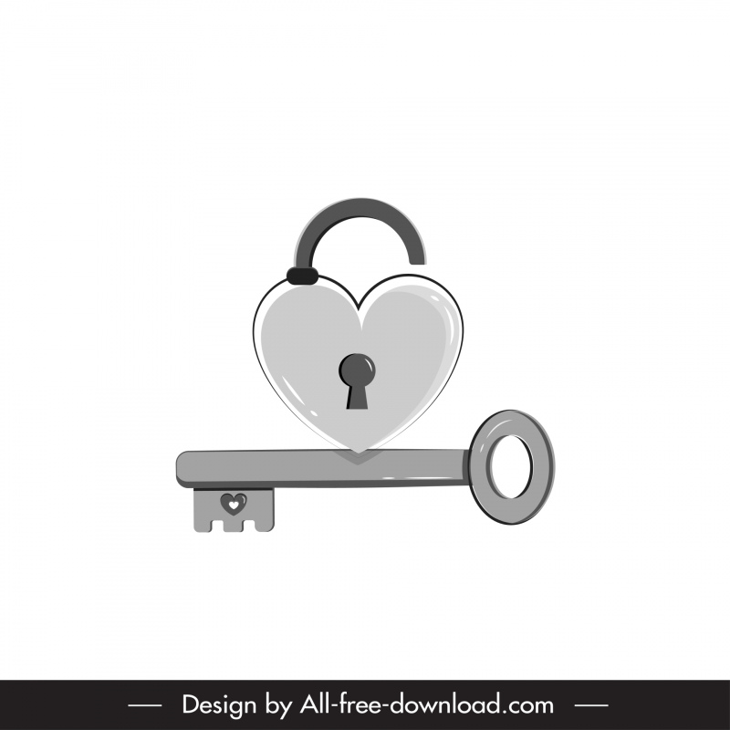 Chave Valentine Lock Design Elements Preto Branco Contorno