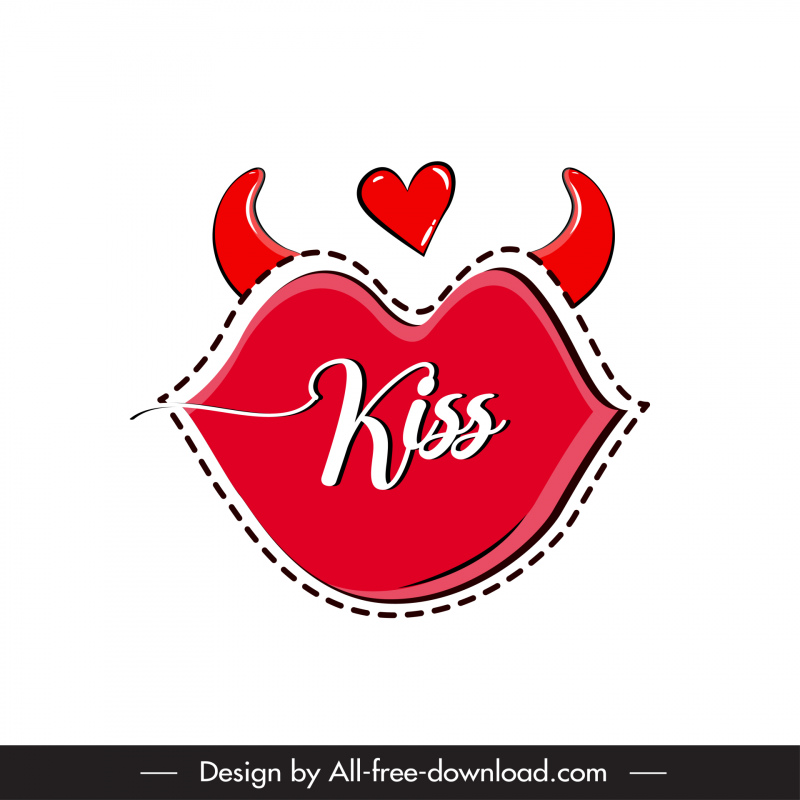 발렌타인 키스 아이콘 재미 있은 악마 뿔 입 심장 스케치