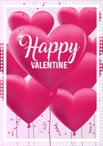 Ngày Valentine poster bong bóng hồng trang trí biểu tượng hình trái tim.