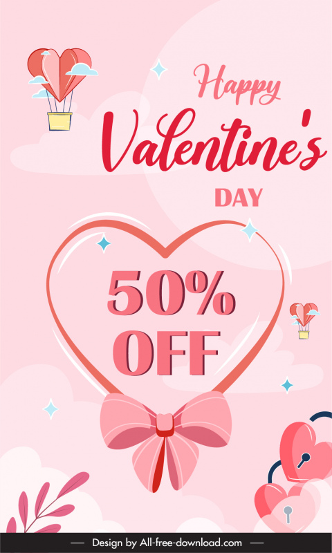 발렌타인 데이 판매 포스터 템플릿 우아한 핑크 사랑 요소 장식