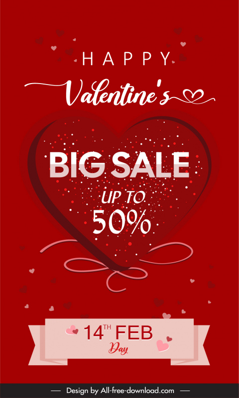 modelo de cartaz de venda do dia de namorado moderno elegante coração vermelho fita caligrafia decoração