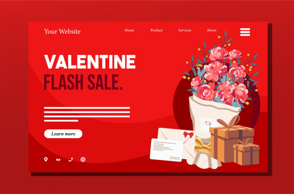 발렌타인 세일 웹 페이지 템플릿 클래식 꽃 선물 장식