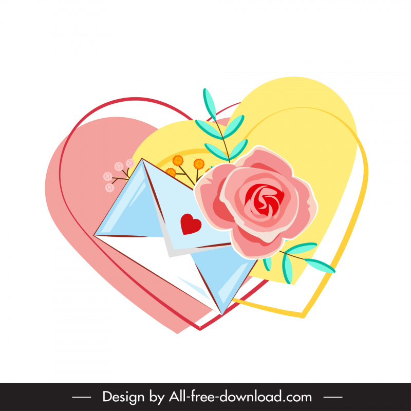 Valentinstag Zeichen Symbol Umschlag Rose Herzen Skizze
