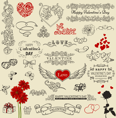 adornos vintage Valentine vector de elementos de diseño