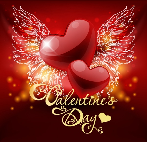 Valentine39s день сердца в форме крыльев вектор яркий
