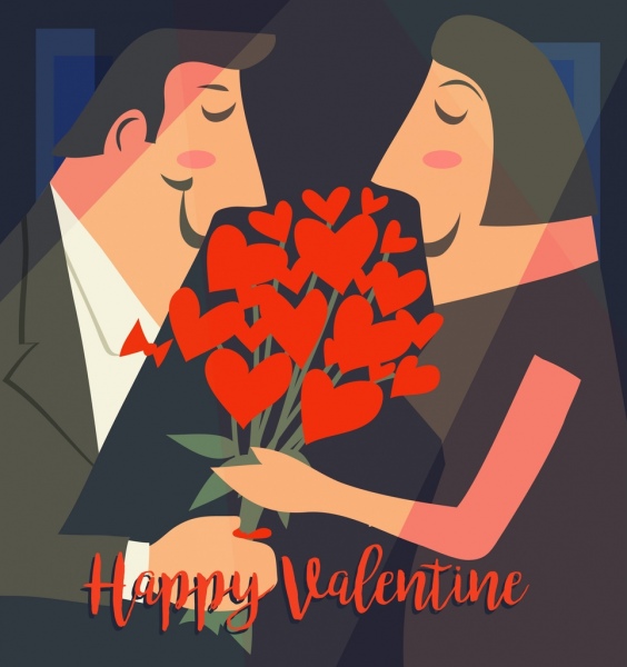 バレンタイン背景のロマンチックなカップル ハート花のアイコン