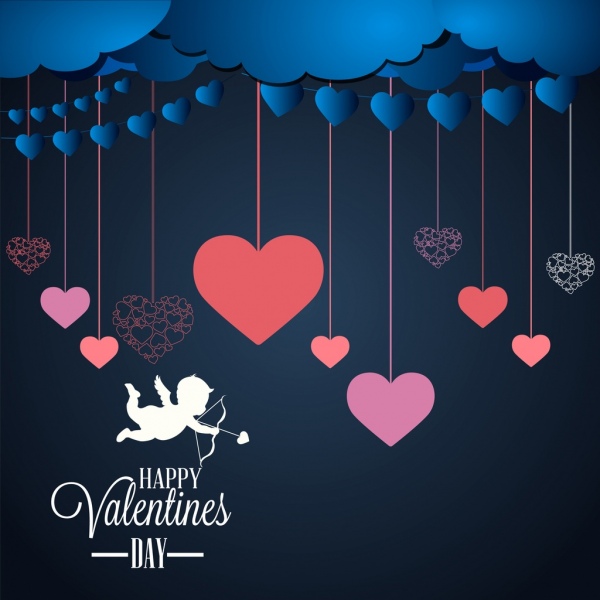 Iconos de corazones San Valentin angulo antecedentes colgando ornamento