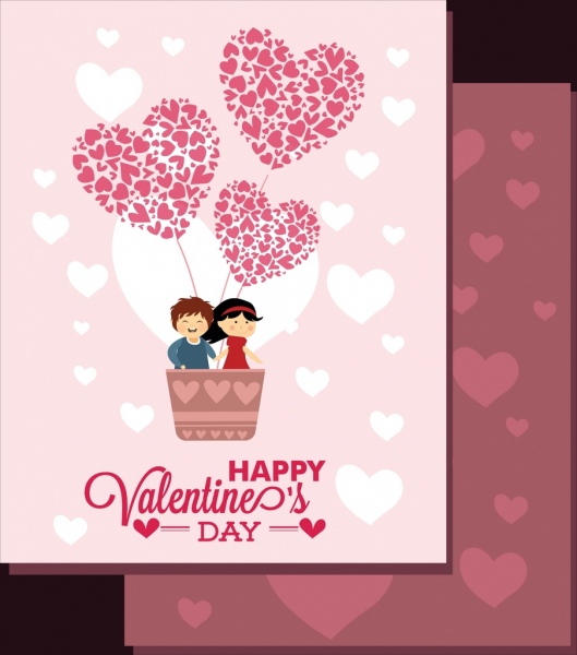 Valentine banner template beberapa cute jantung balon terbang