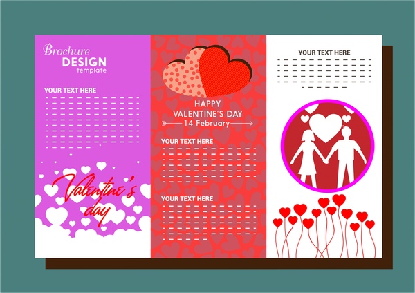 brochure di Valentines vari simboli variopinti sullo stile trifold
