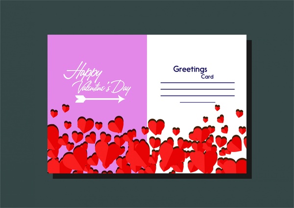 발렌타인 카드 템플릿 하트 장식 및 화살표 디자인