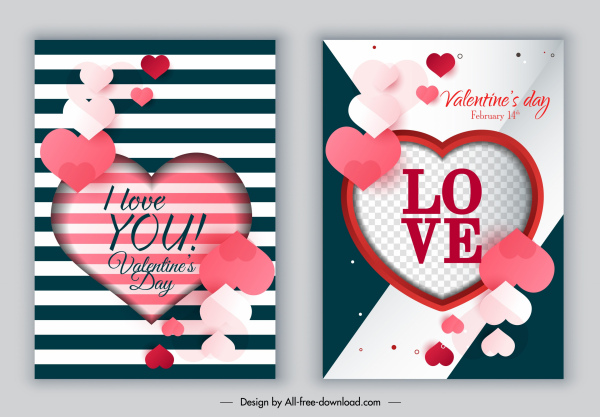 발렌타인 카드 템플릿 현대 밝은 다채로운 마음 모양