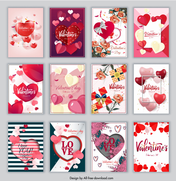 Kartu Valentine koleksi template warna-warni hati dinamis dekorasi