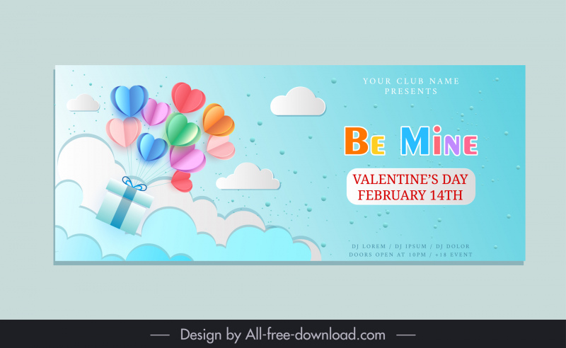 Template Banner Hari Valentine elegan balon dinamis modern hadiah dekorasi awan