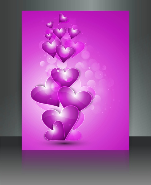 Hari Valentine kartu jantung refleksi brosur template latar belakang vektor ilustrasi