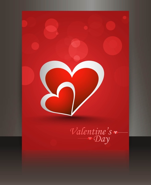 Sevgililer günü kartı kalp yansıma broşür şablonu arka plan vektör çizim