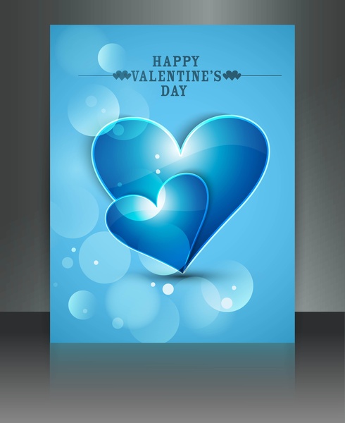 Hari Valentine kartu jantung refleksi brosur template latar belakang vektor ilustrasi