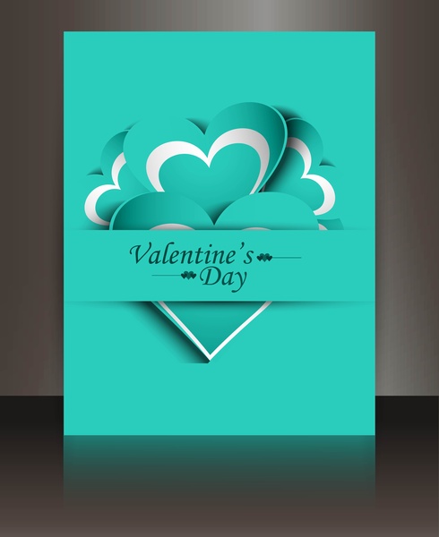 Sevgililer günü kartı kalp yansıma broşür şablonu arka plan vektör çizim