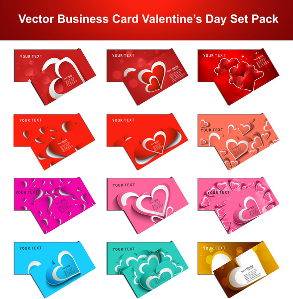 Walentynki kolorowe serca 12 kart biznesowych prezentacji kolekcji wektor zestaw