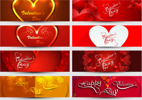 día de San Valentín corazones de colores encabezados Presentación colección establece diseño vectorial